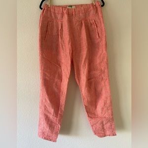 Anthropologie Striped Linen Pants, Coral Stripe, Sz S/M